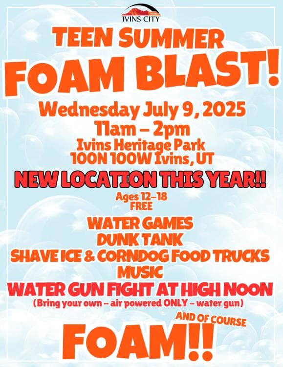 Ivins City Teen Summer Foam Blast 2025