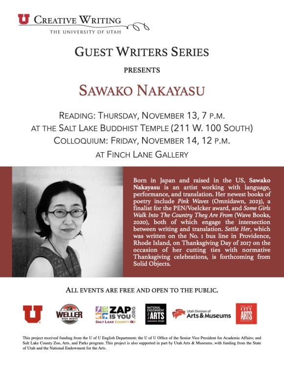 University of Utah's Guest Writers Series Presents Sawako Nakayasu