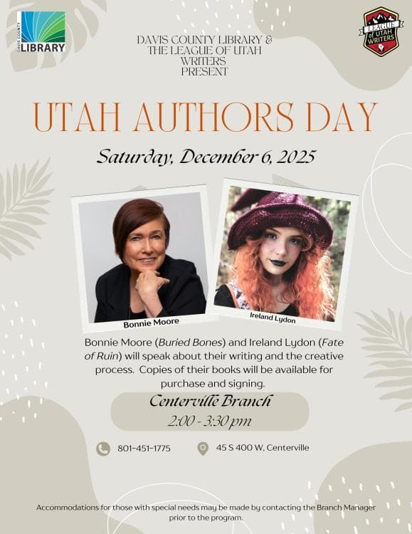 Image for event: Utah Authors Day with Bonnie Moore and Ireland Lydon