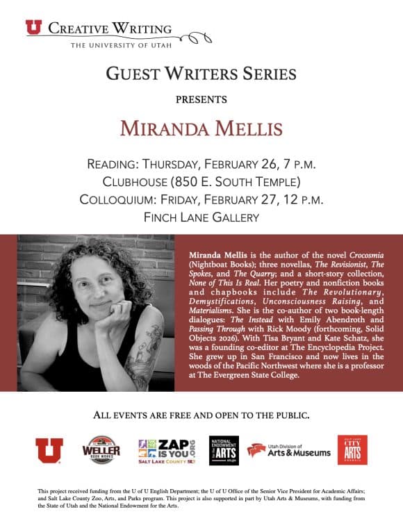 University of Utah's Guest Writers Series Presents Miranda Mellis