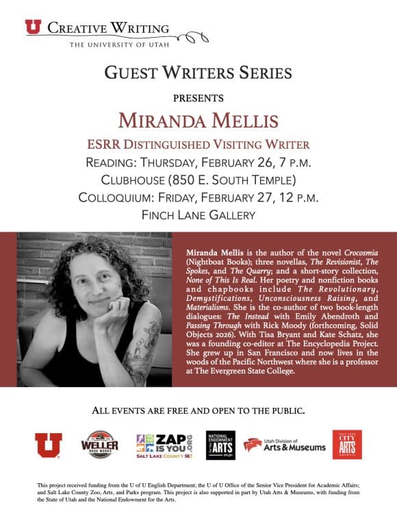 University of Utah's Guest Writers Series Presents Miranda Mellis