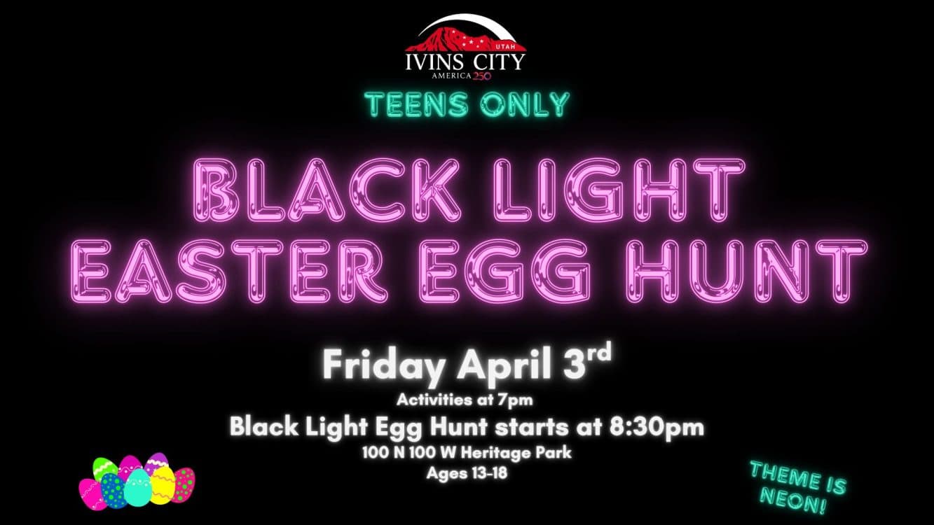 Image for event: 2026 Ivins Teen Blacklight Easter Egg Hunt