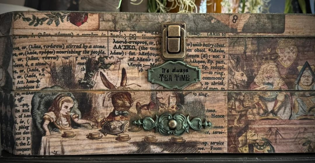 Let’s Spill The Tea-Mixed Media Alice In Wonderland Theme Tea Box