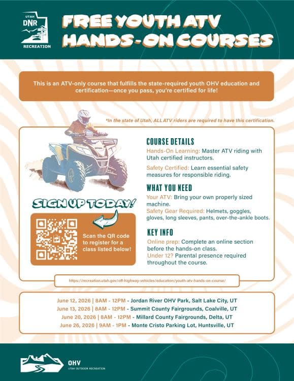Image for event: Free Youth <18 ATV Hands-On Course at the Monte Cristo Parking Lot