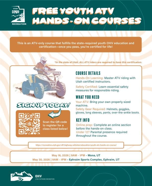 Image for event: Free Youth <18 ATV Hands-On Course at the Ephraim Sports Complex