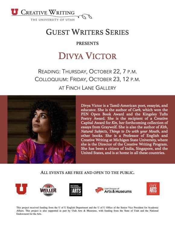Image for event: University of Utah's Guest Writers Series Presents Divya Victor