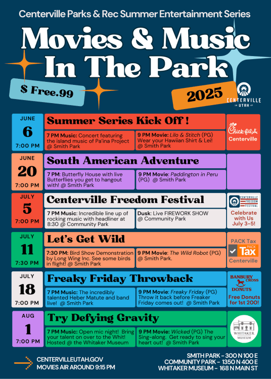 Centerville's Movies & Music in the Park 2025